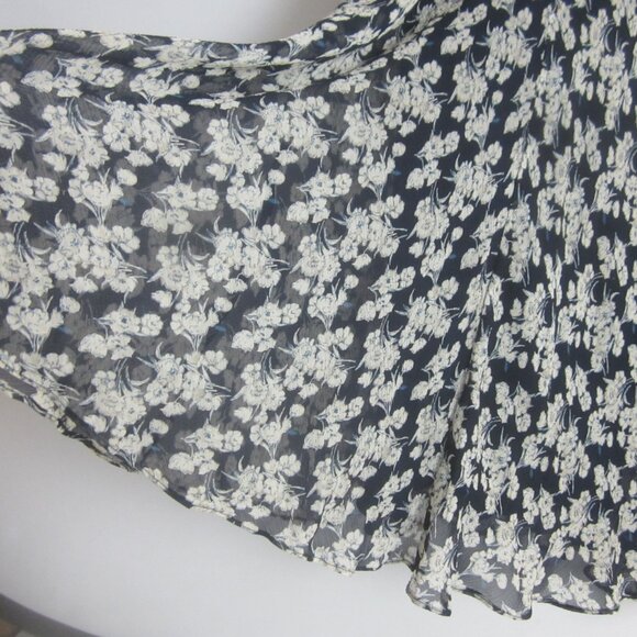Ralph Lauren Womens Plus 2X Navy Blue Ivory Floral 100% Silk Midi Skirt Cottage - Picture 8 of 8